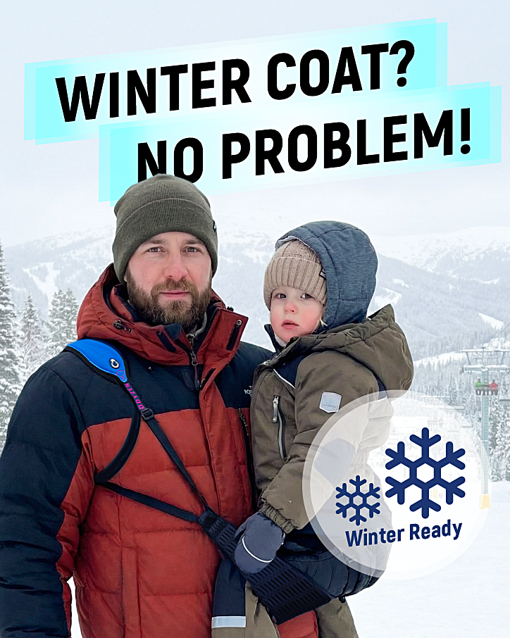 Kiddyzen Easy Handle worn over a winter coat outdoors