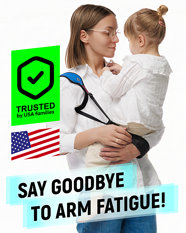 Ergonomic weight distribution — Kiddyzen sling redirecting baby weight to shoulder