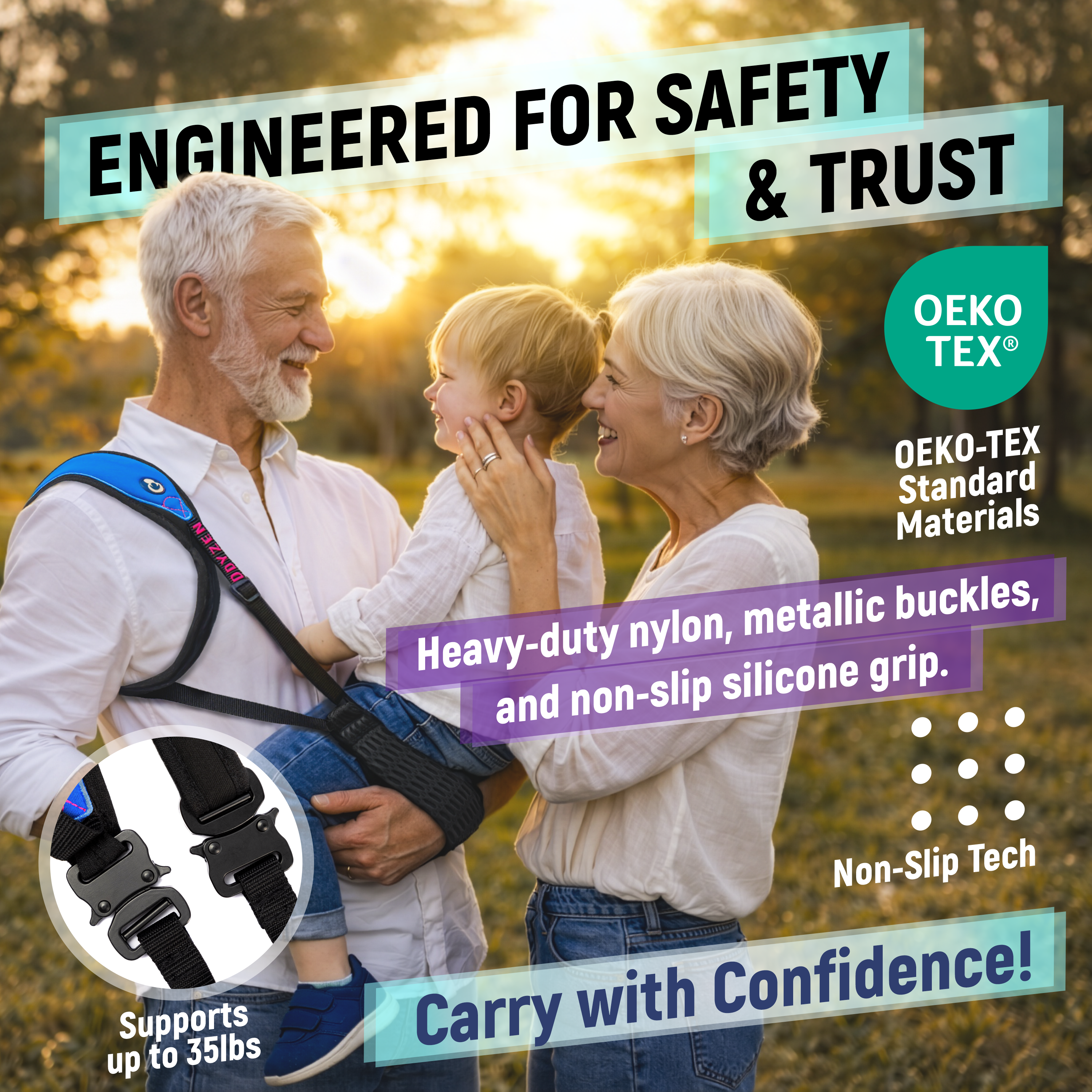 Breathable OEKO-TEX certified materials in Kiddyzen Easy Handle